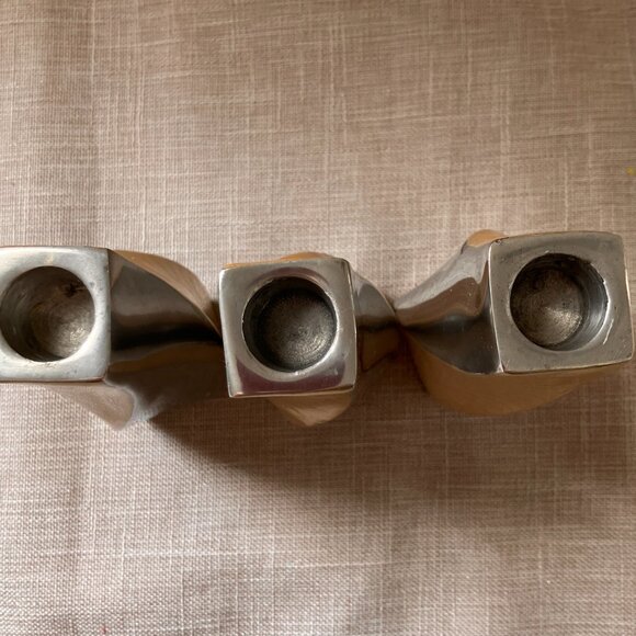 Vintage Scandinavian Style Twist Candle Holders - Silver Tone Metal - Picture 8 of 12